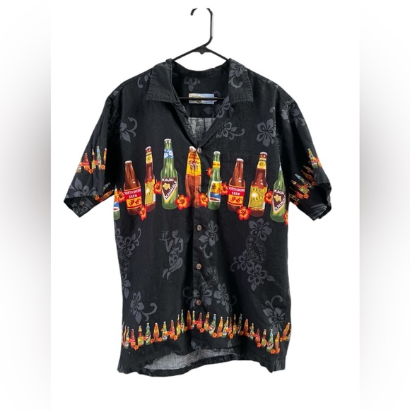 High surf Hawaiian beer short sleeve casual button down shirt - Picture 1 of 5